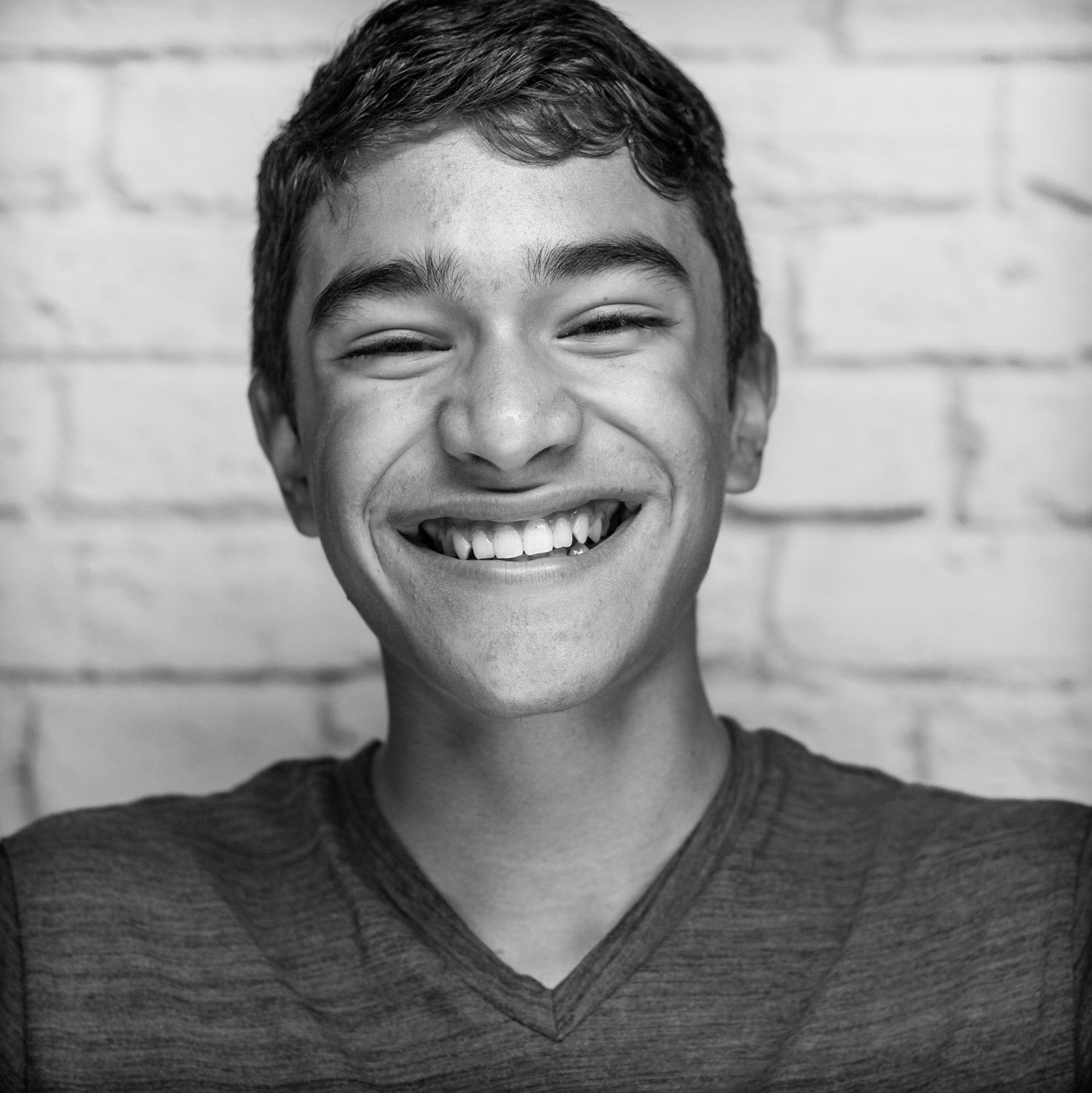 Black and white headshot of a boy in Dallas, TX