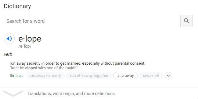 A screenshot image of the definition of the word elope.