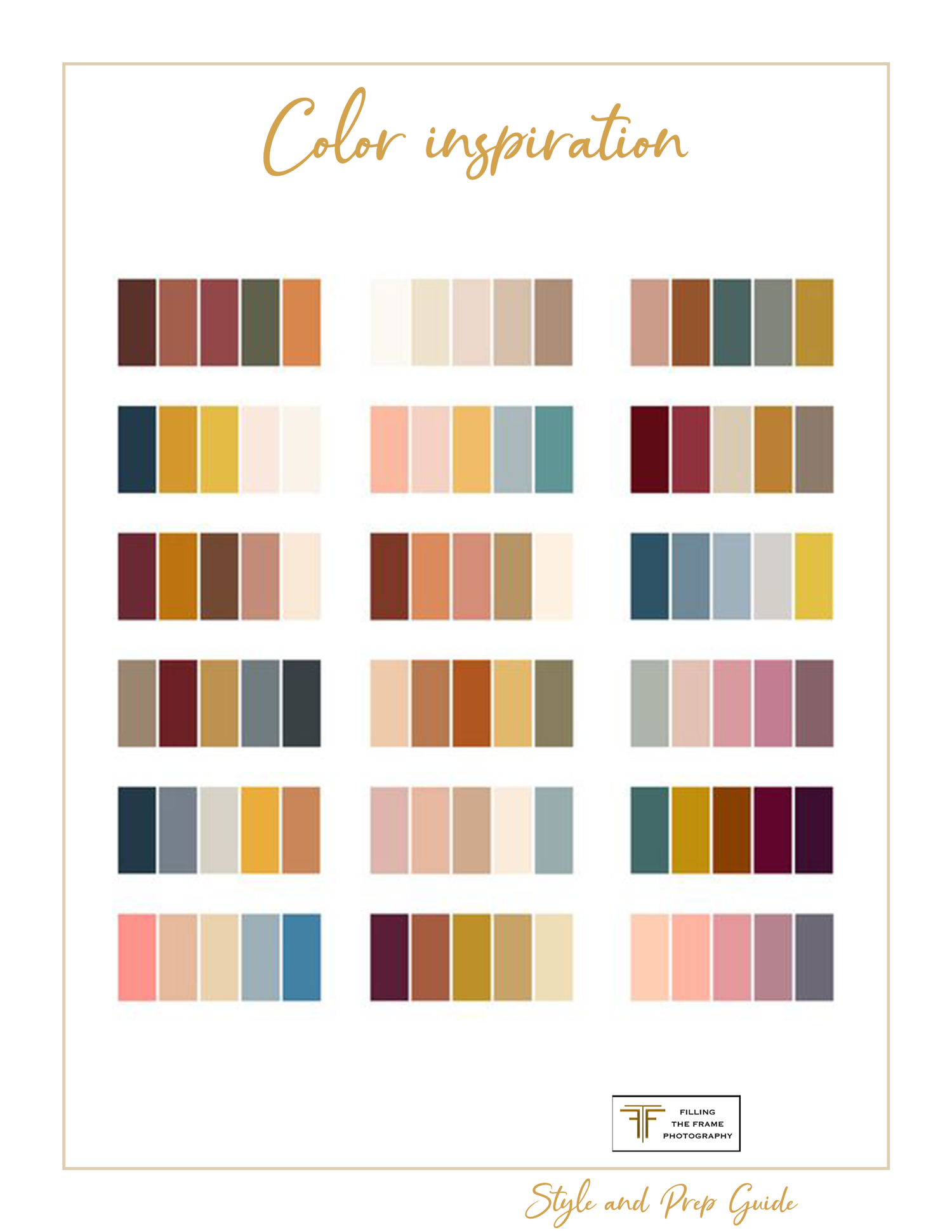 Color palette inspiration guide showing various complementary color combinations.