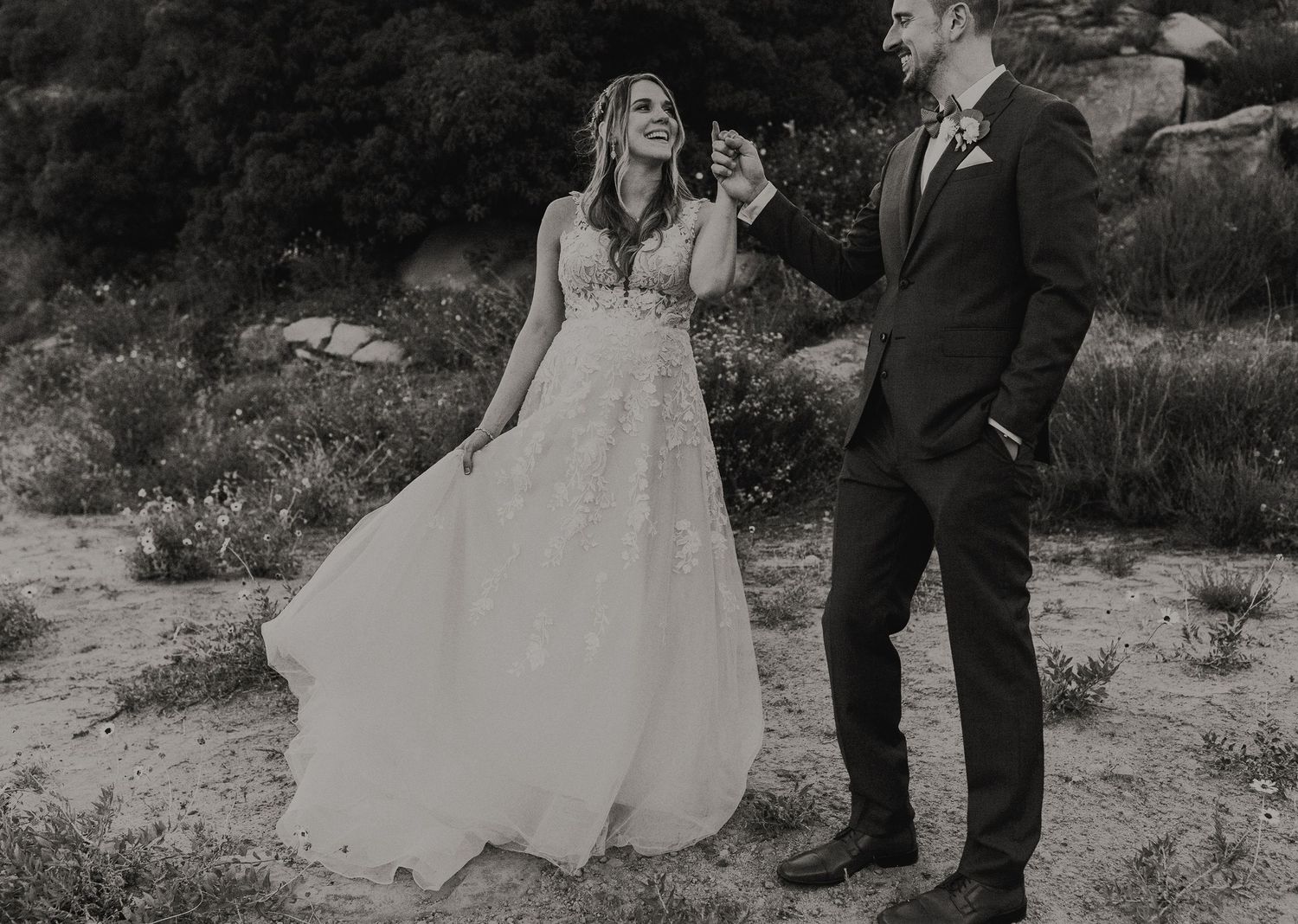 E Noelle Photography in-home wedding in Hidden Hills Los Angeles, bride and groom dancing and laughing together