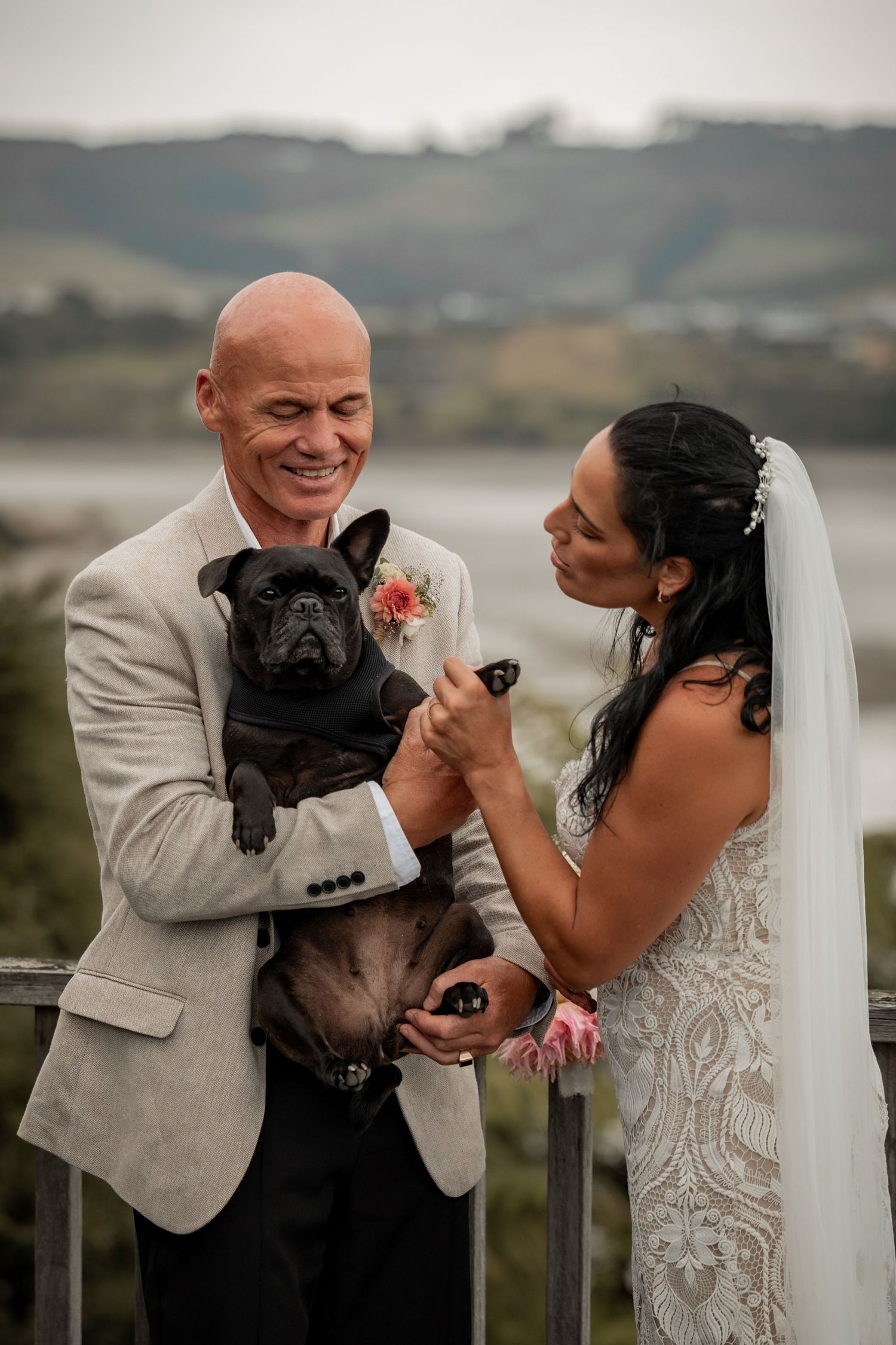 wedding party with dog