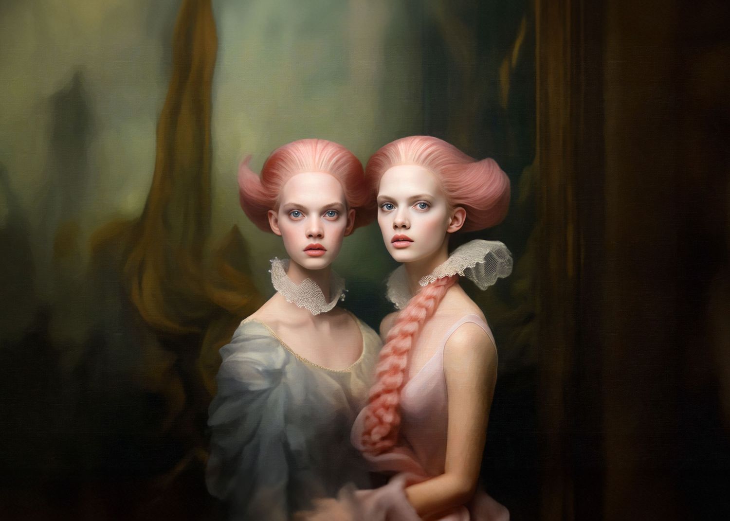 Dreamlike portrait with soft focus and muted tones creating a vintage romantic mood.