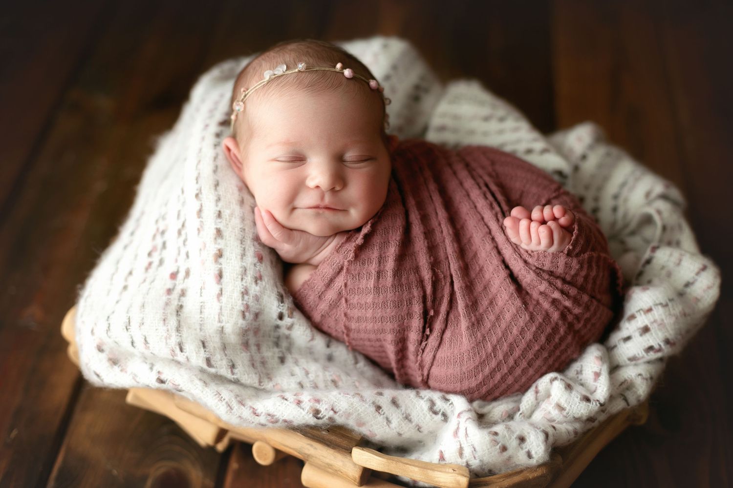 A newborn girl in a pink wrap. Greenville SC newborn photographer, Easley, SC newborn photographer, Upstate SC newborn