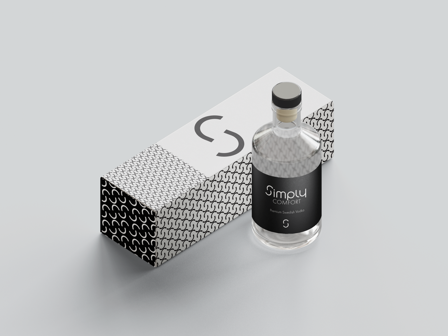 Gray product packaging mockups showing boxes and bottles with minimalist design elements.