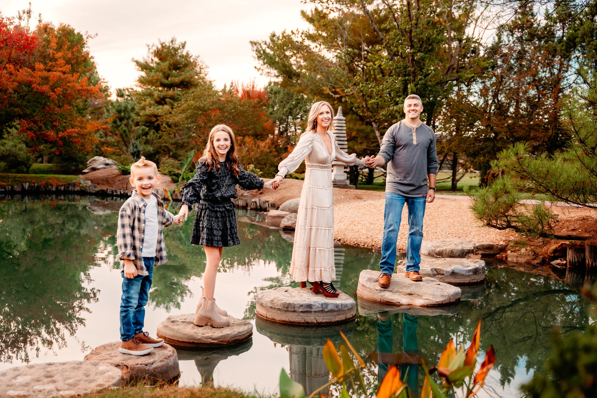 family portrait on pond Japanese Stroll Garden