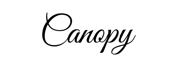 Elegant black script typography of the word Canopy against white background.