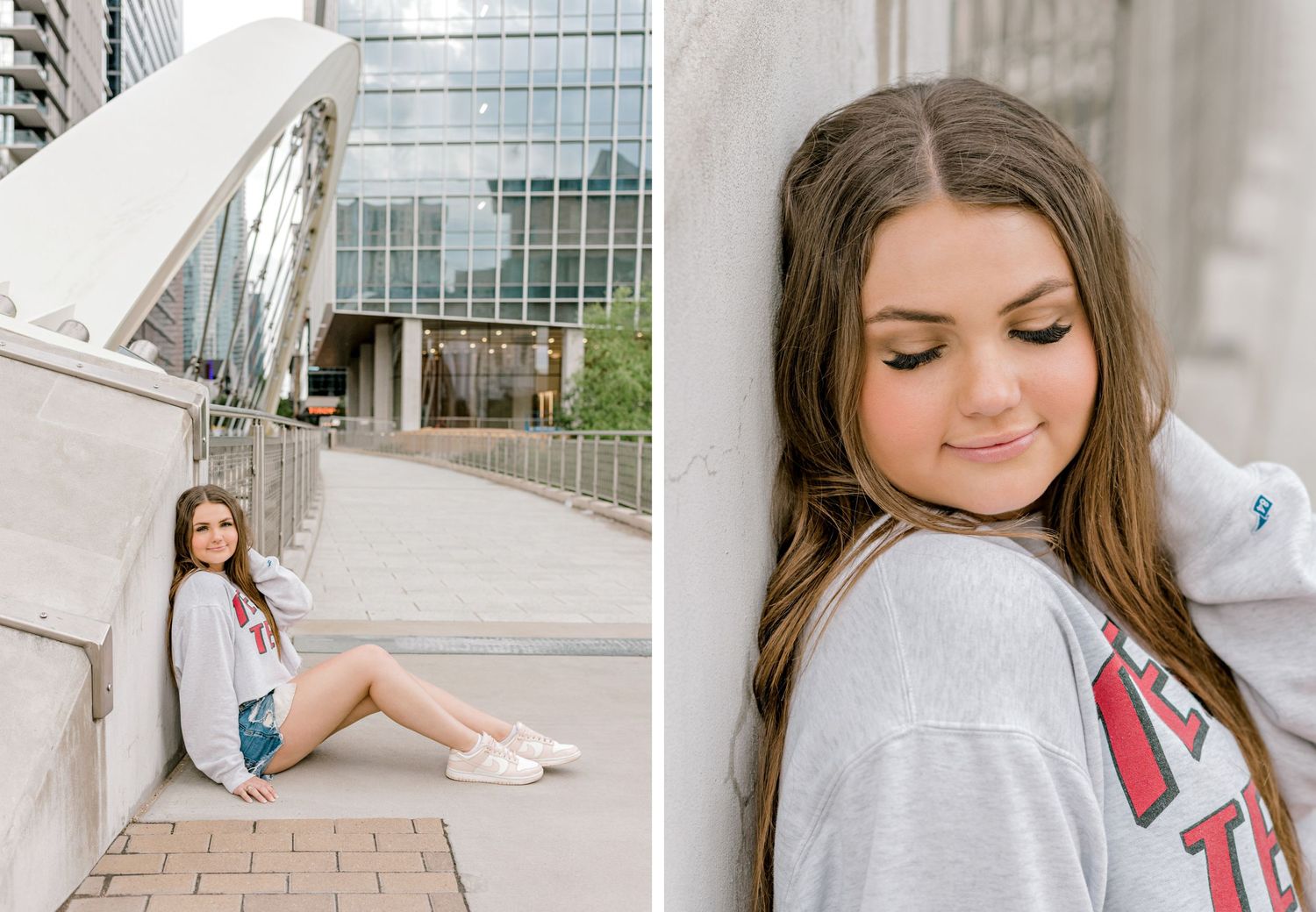 University lifestyle photos with Texas Tech spirit wear in urban setting.