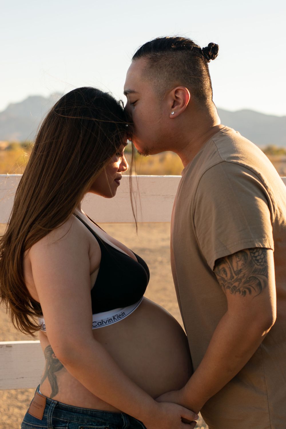 Calvin Kline Maternity Images with Jeans Outdoors