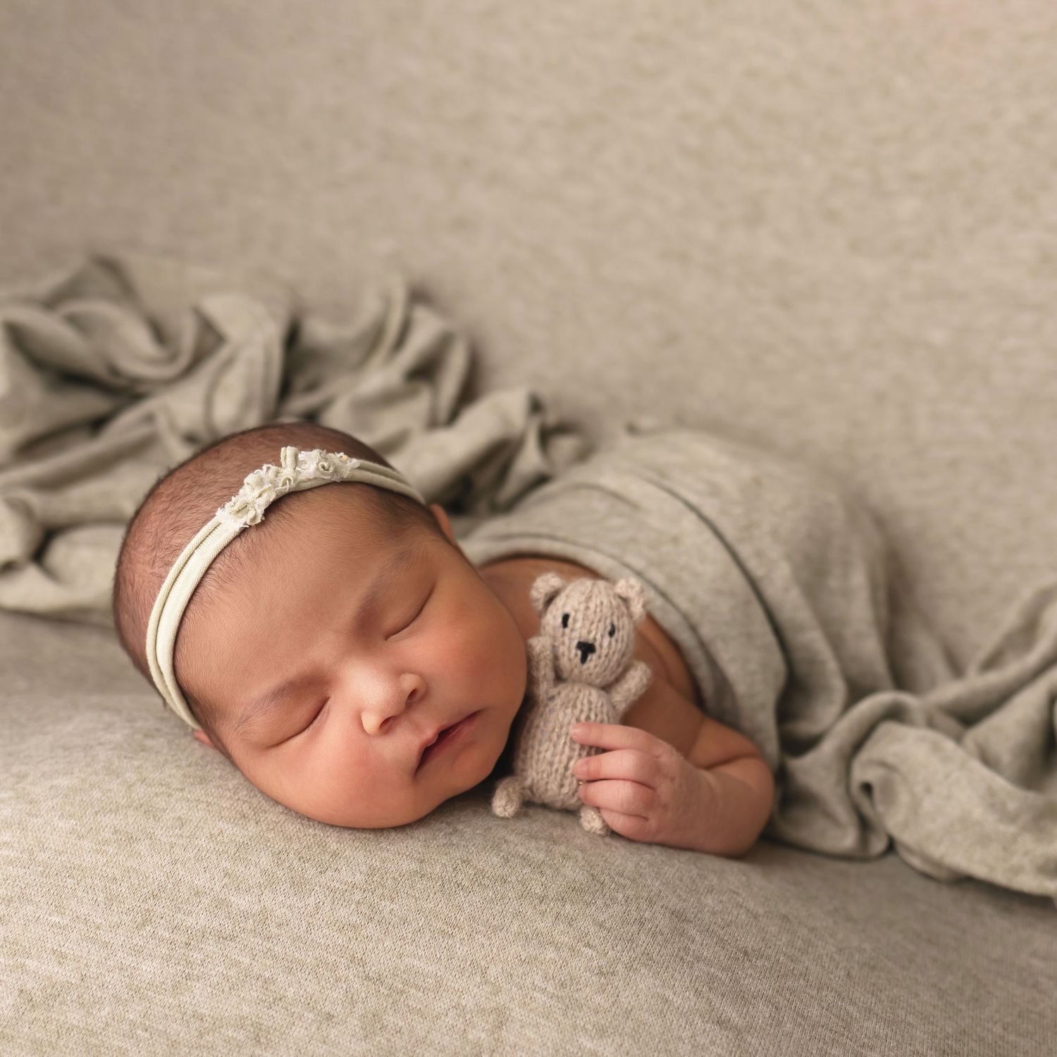 Newborn in sage green, taken by Jen Knightstep, Photographer