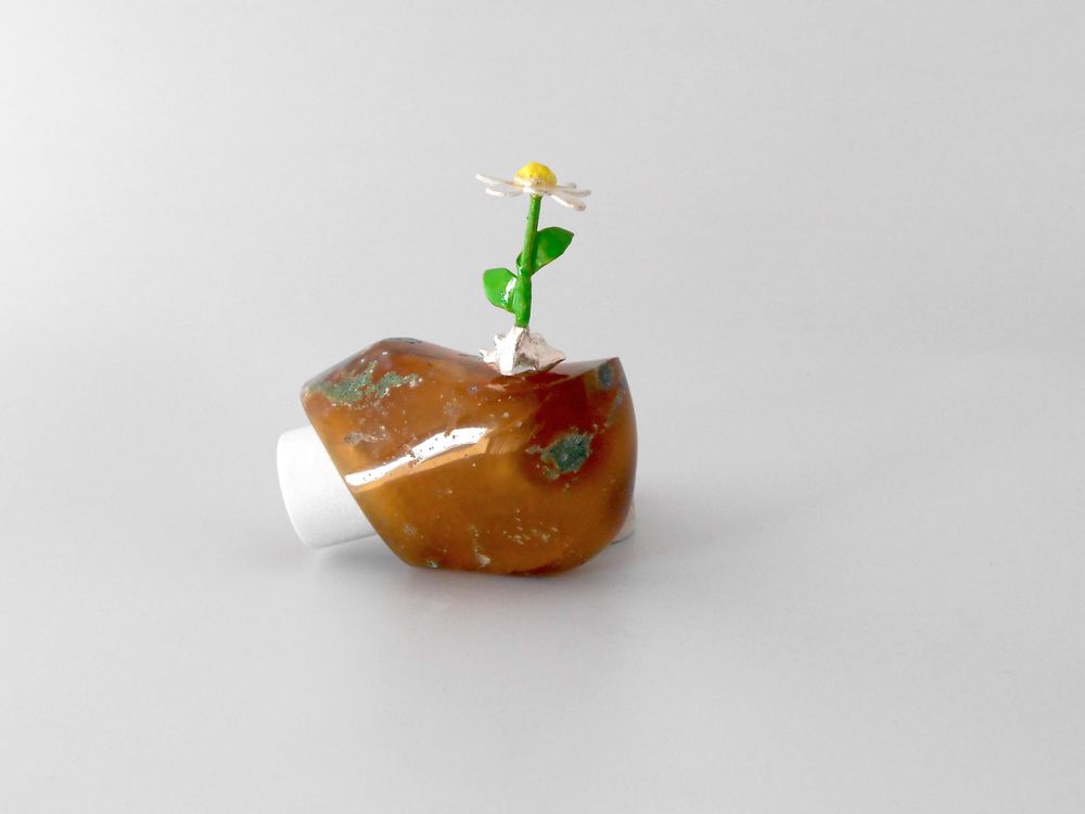 Thumb Ring: Tampa Bay Coral, Copper, Fine Silver, Paint