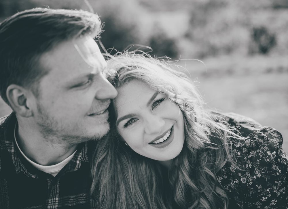 Black and white romantic portrait sequence showing tender moments between a couple. Worcestershire Wedding photographer.