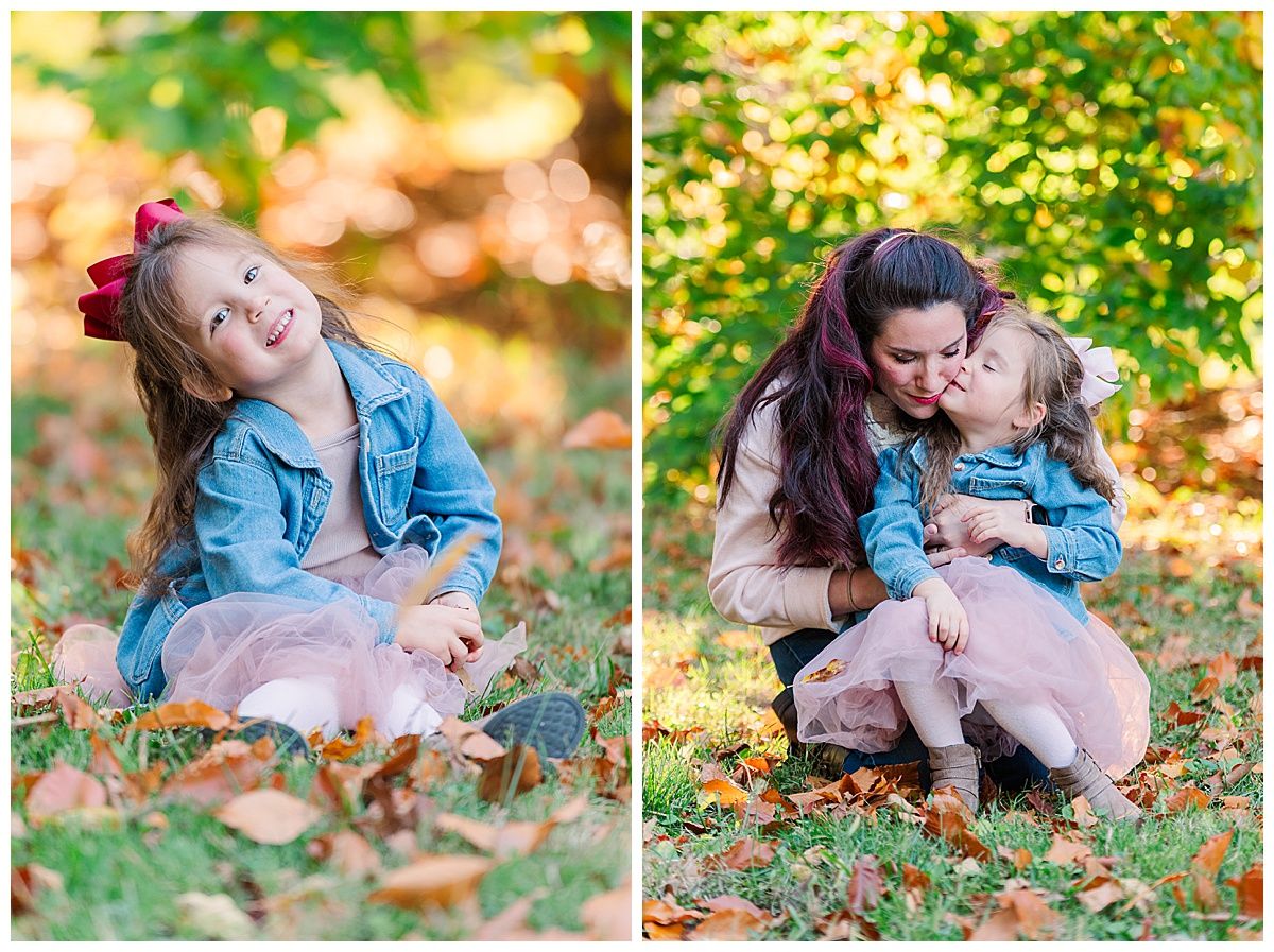 Indianapolis photographer captures sweet mother daughter photo moment in fall at Holliday Park