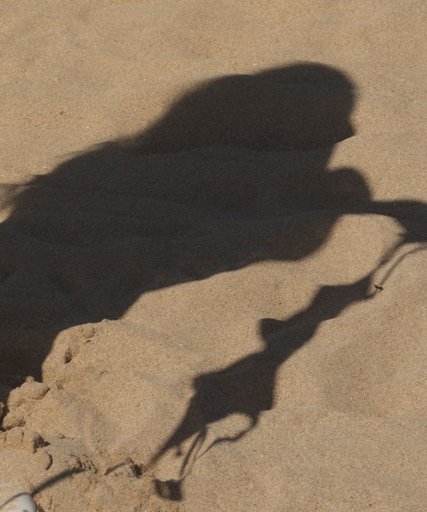 shadow of a girl holding her bathing suit on a beach in Hawaii