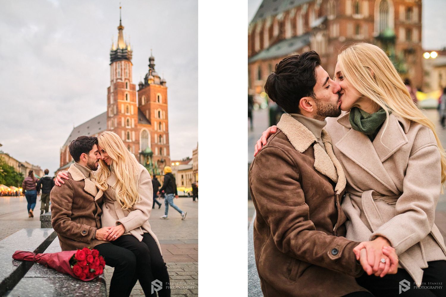 Kraków sesja narzeczeńska, zaręczynowa na rynku.