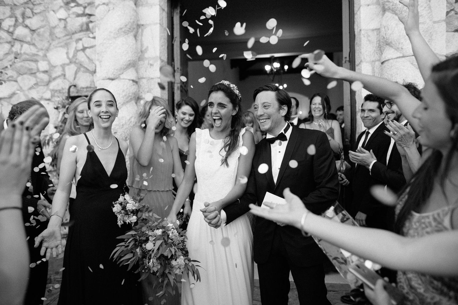 A couple on their wedding day exciting the church in Argentina