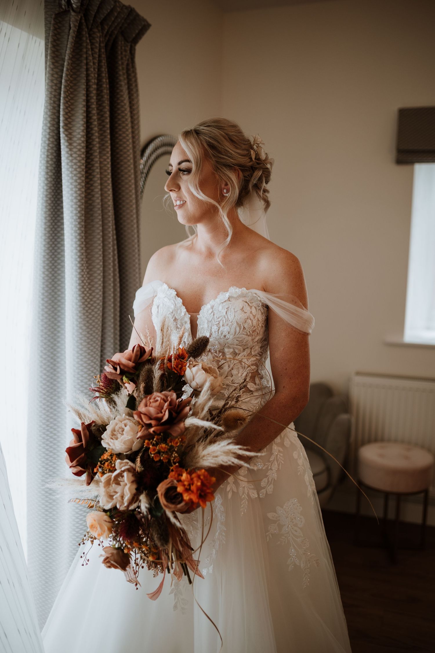 Cascading leaf wedding dress for autumn wedding from Jessica's Bridal's Shrewsbury