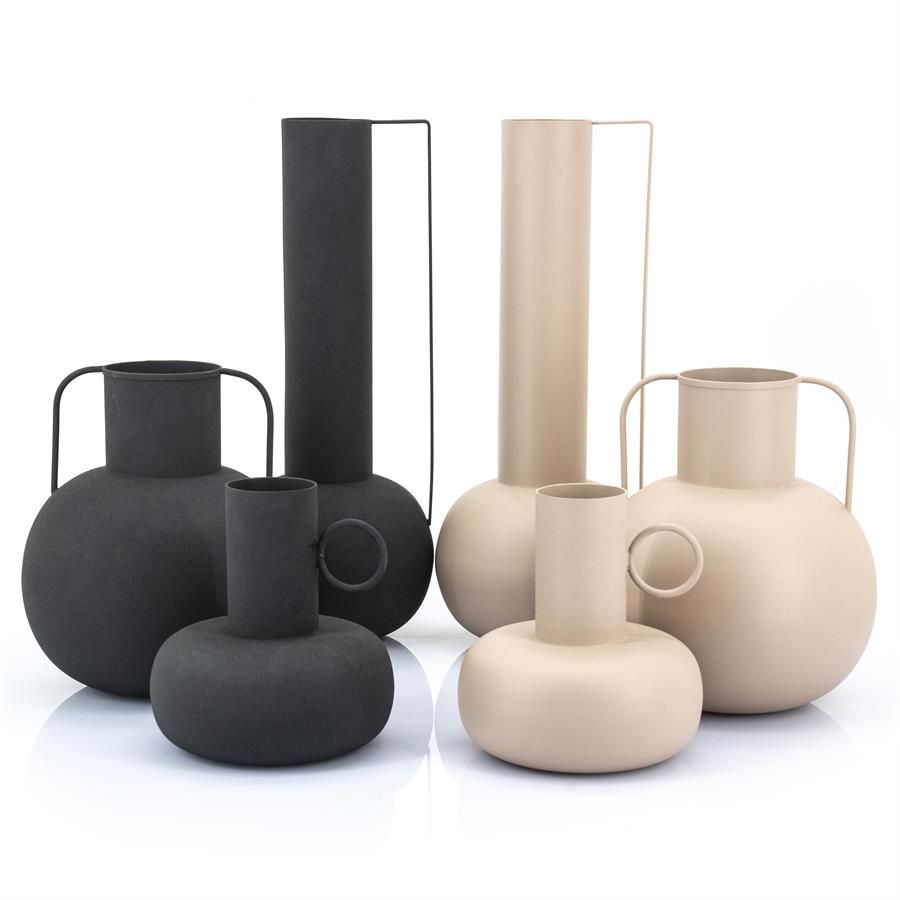 3-delige set van decoratieve vaasjes in zwart of ecru