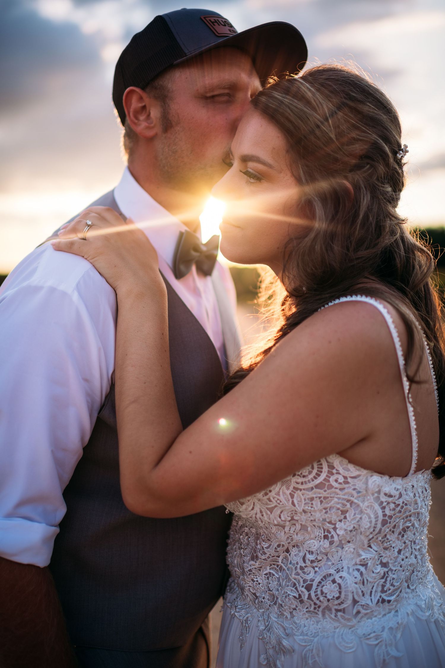 Bride and groom in the sun