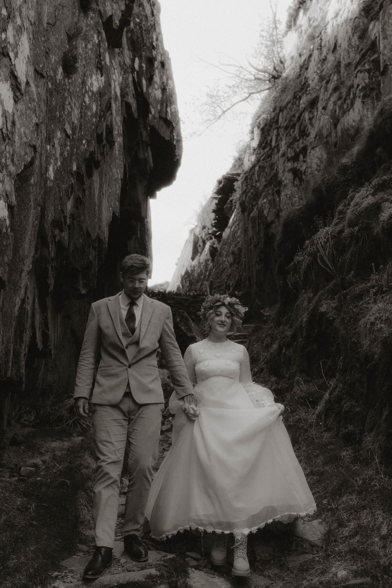 black and white photo of wedding couple