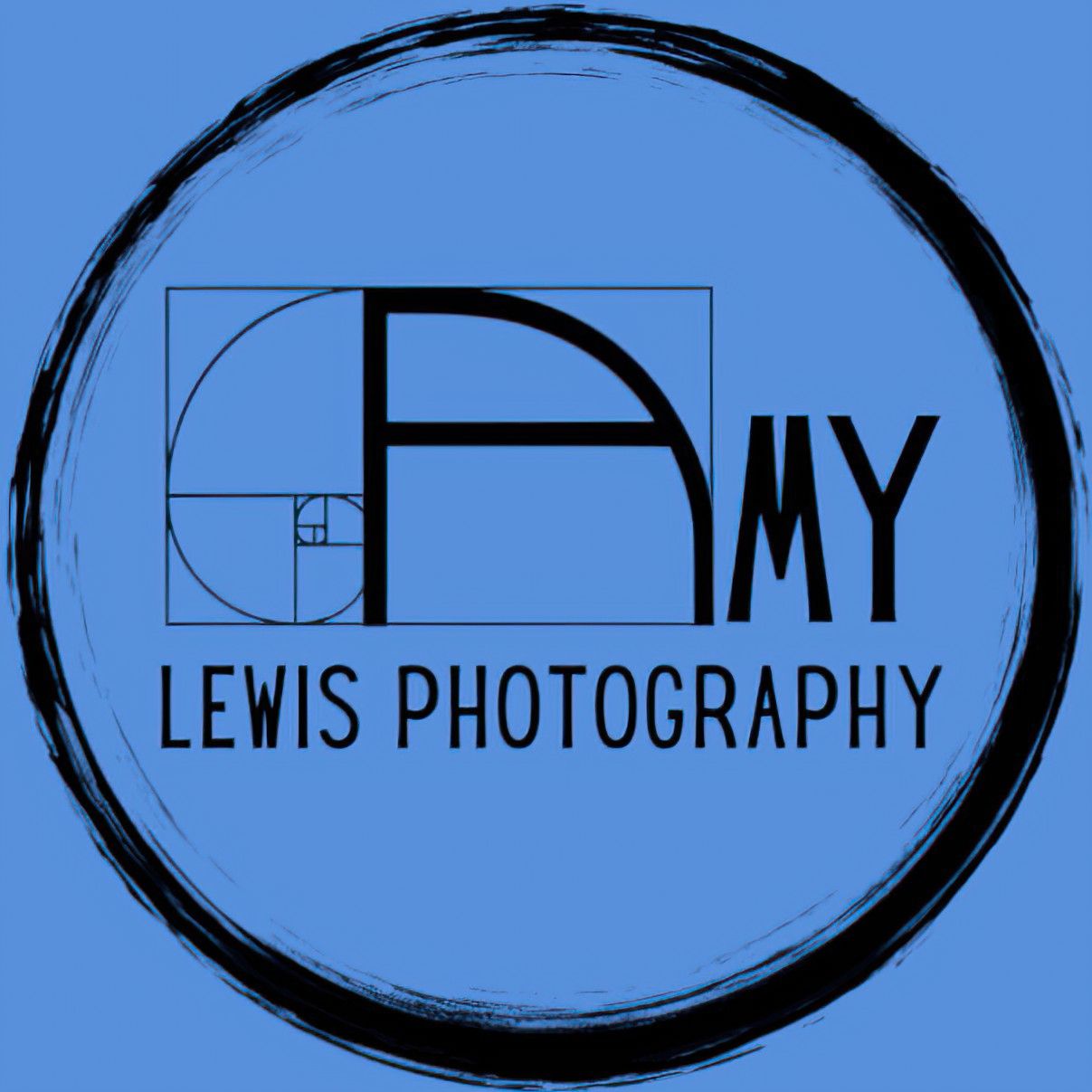 Circular photography logo design with camera icon on light blue background.