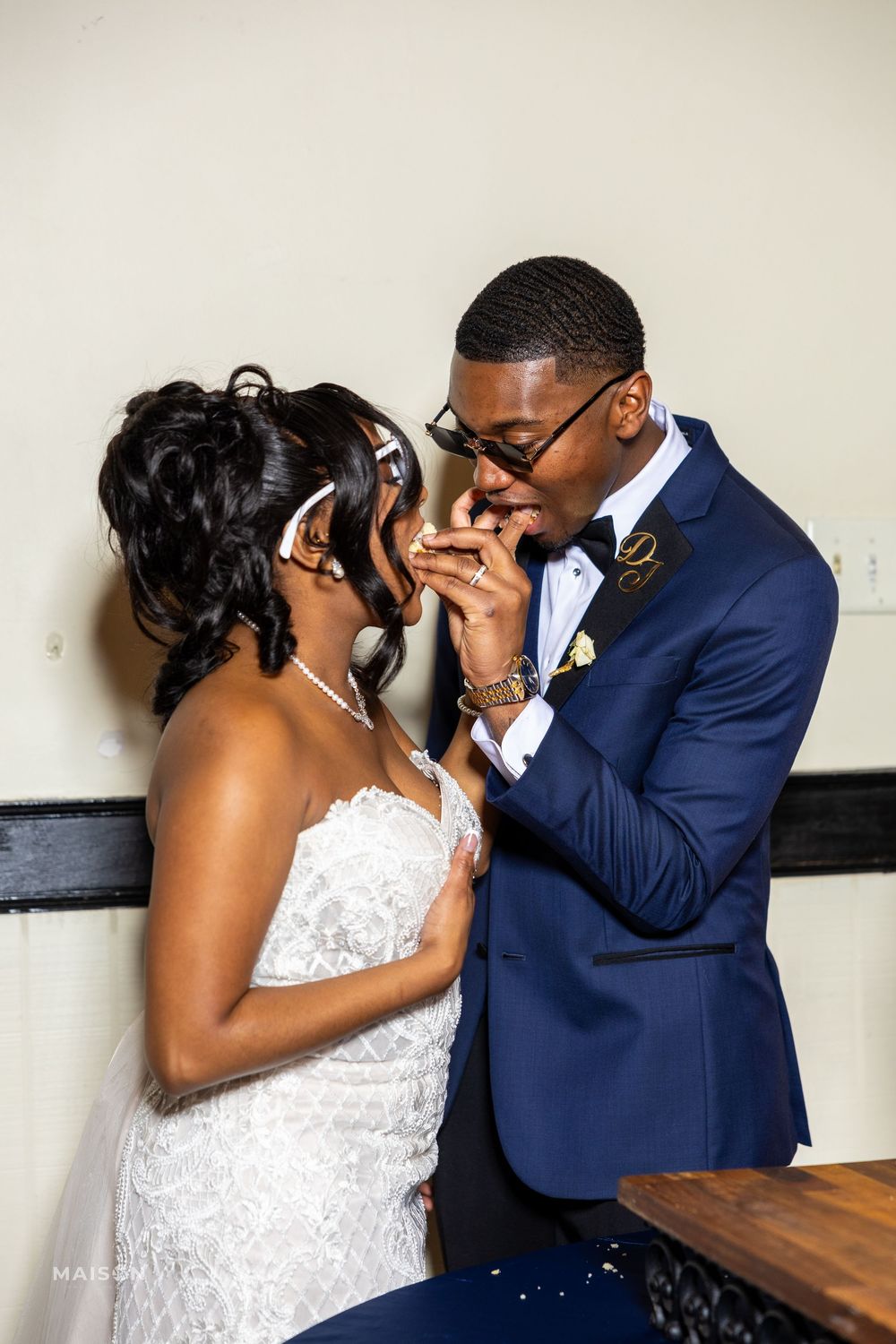 A bride and groom share sweet kissing moments in a wedding photo collage progression.