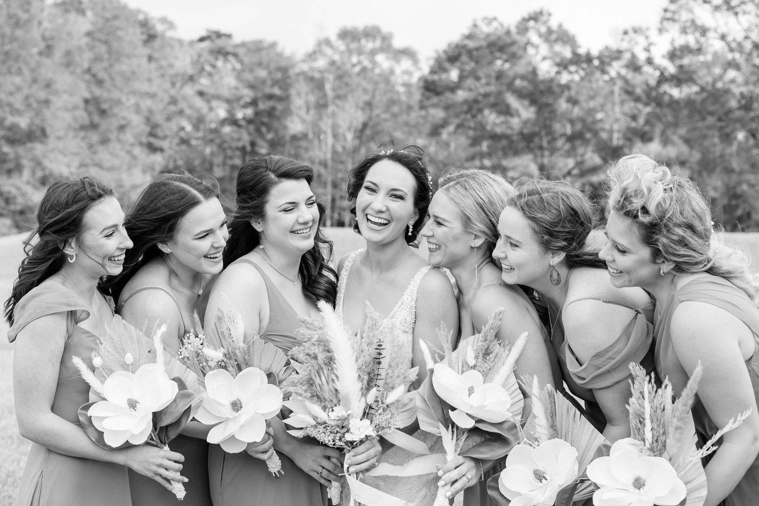 girls laughing with bride