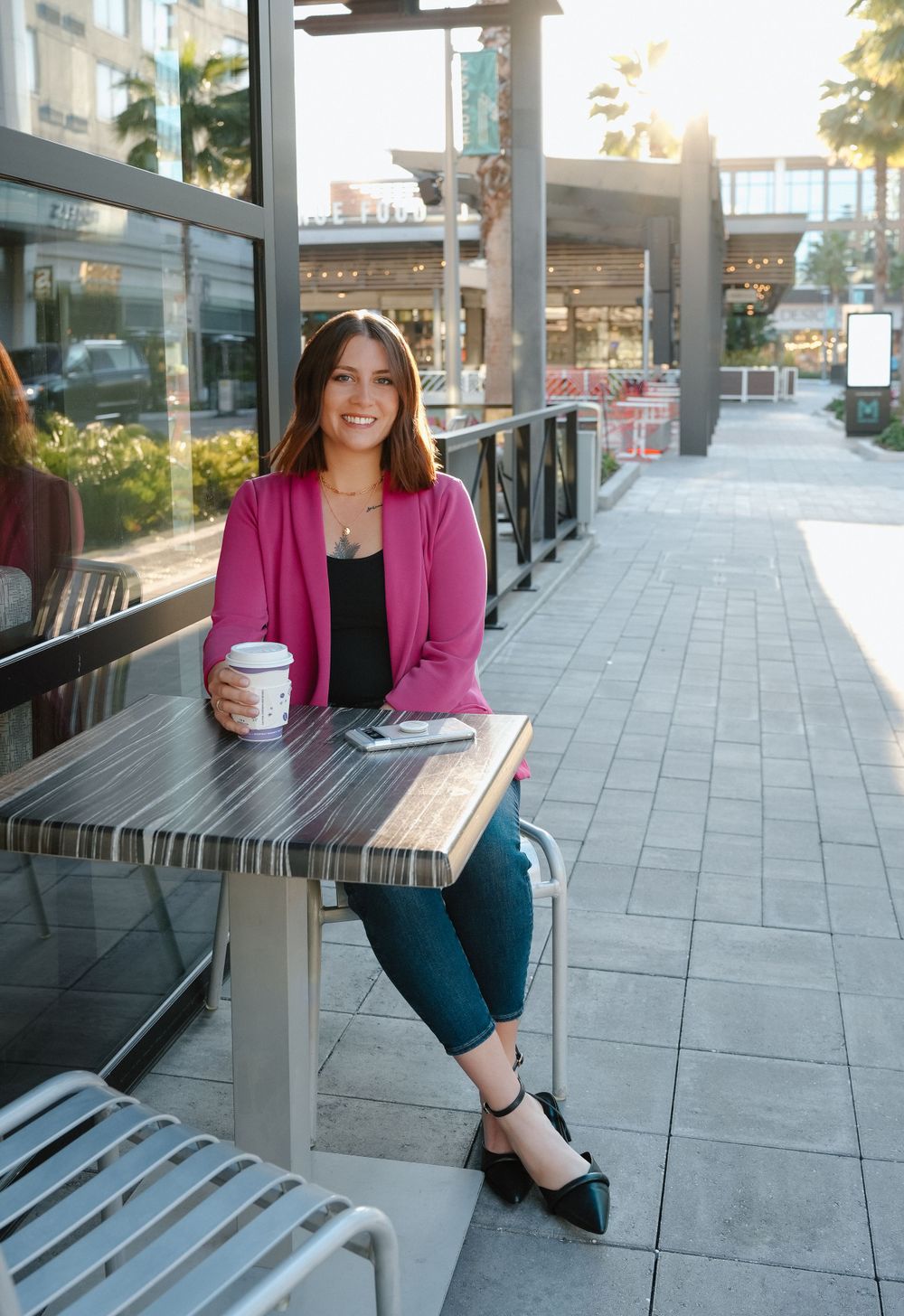 Branding headshot of woman with coffee in Tampa, FL.
