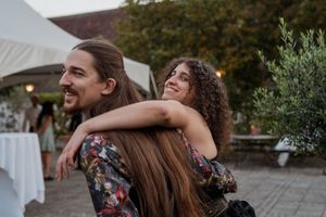 wedding guests couple posing happy on wedding photography