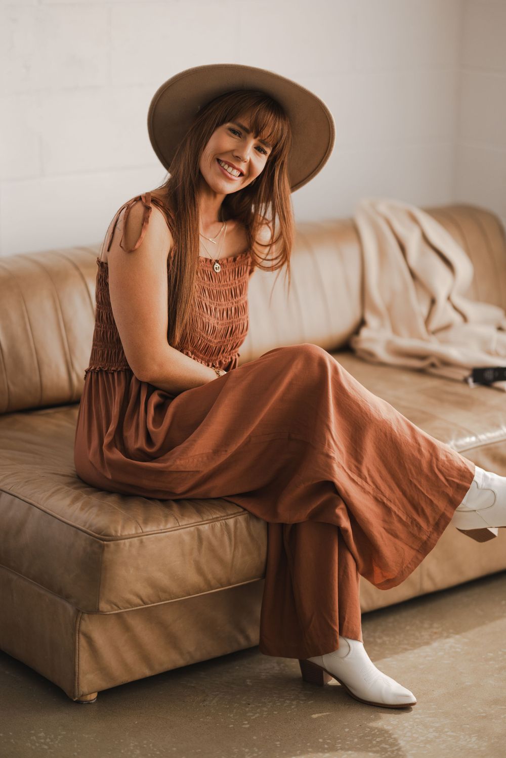 model smiling at photoshoot