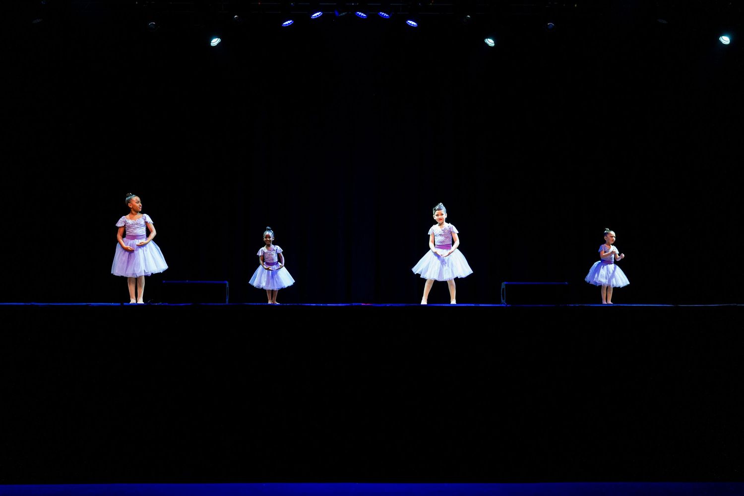 Wide shot of ballerina kids dancing on stage at Fillmore Theatre in Philadelphia, PA