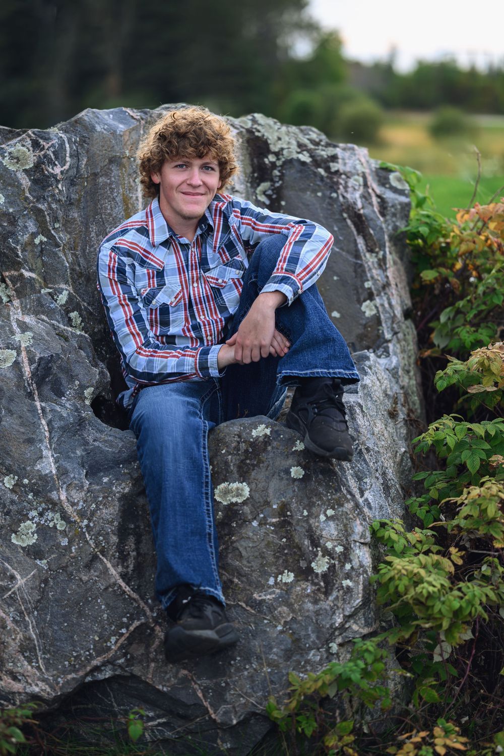 Senior boy on rock Orr, MN