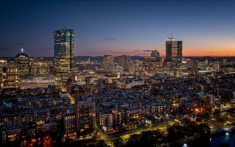 Boston city skyline at night