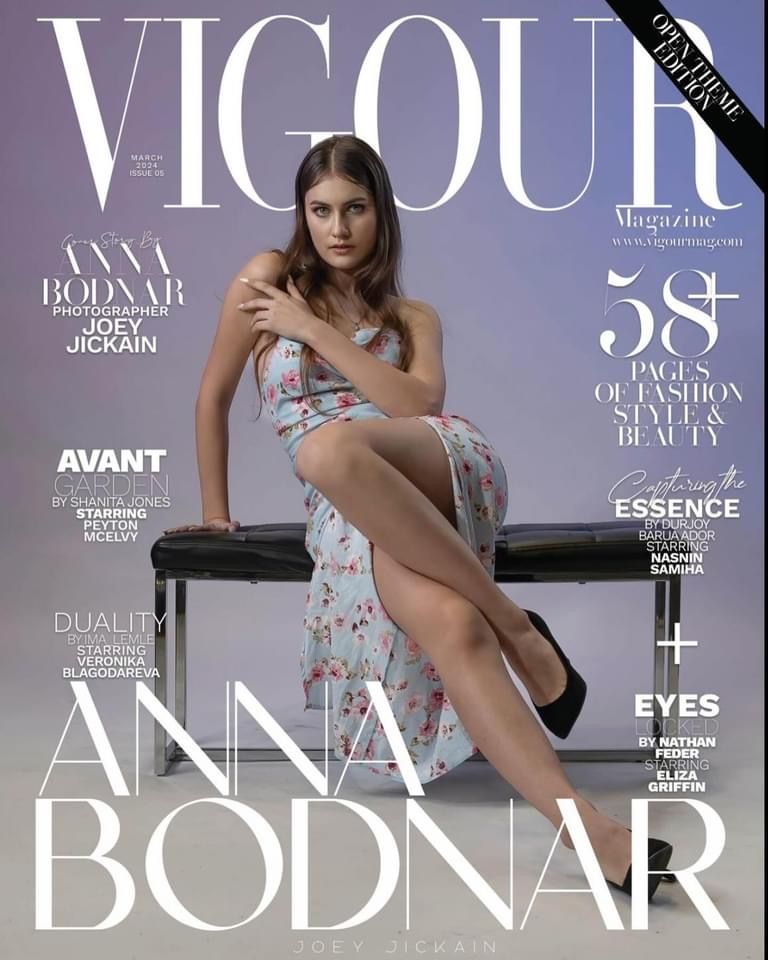 Fashion magazine cover layouts featuring elegant model poses on purple background.