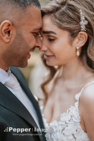 Bride and groom close-up portrait at Curzon Hall
