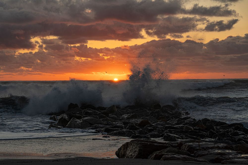 Waves hit beach