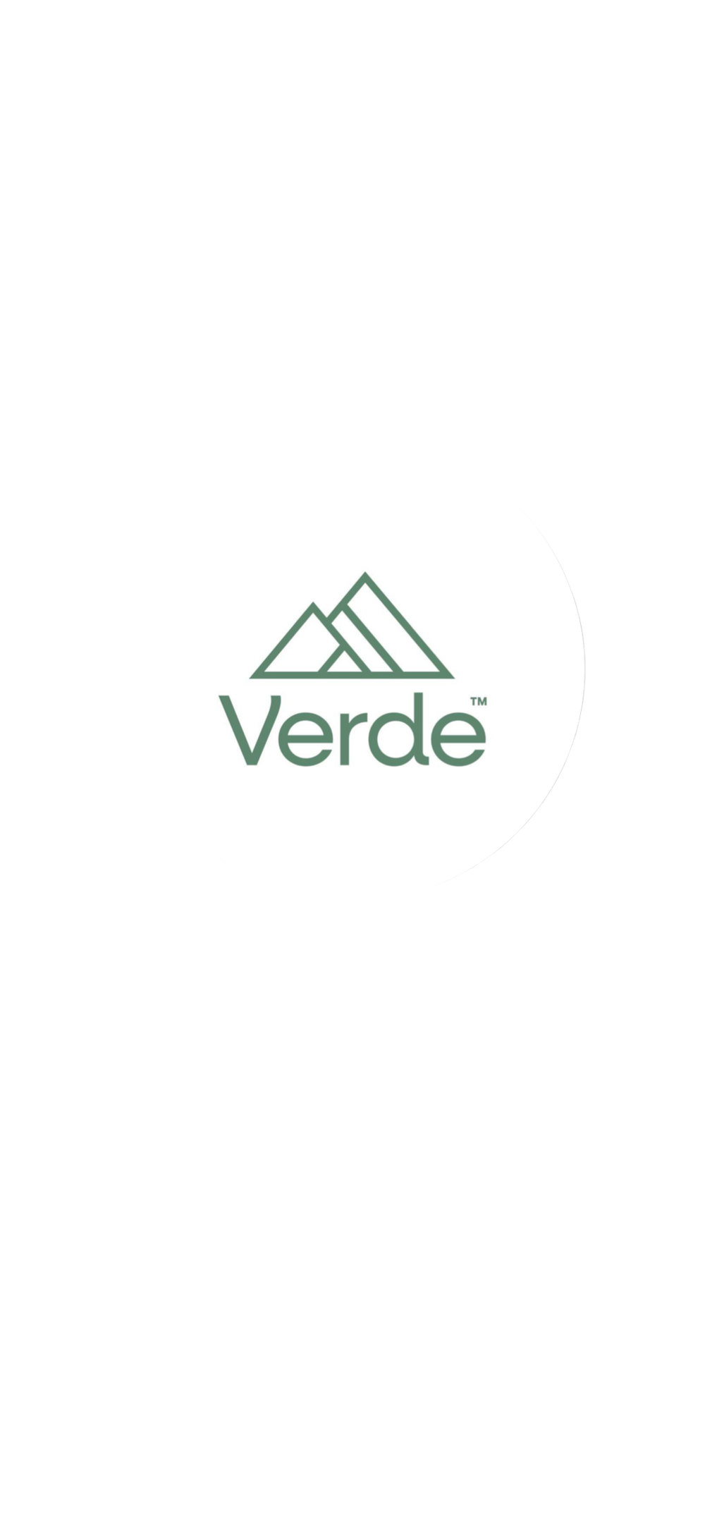 Verde brand logo design featuring minimalist green mountain peaks in a white circular background.