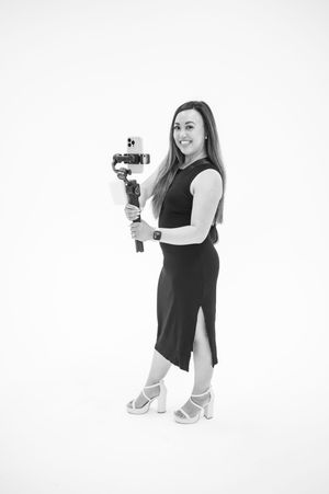 Three black and white photos of a person in a sleeveless top holding a measuring tape while taking body measurements.