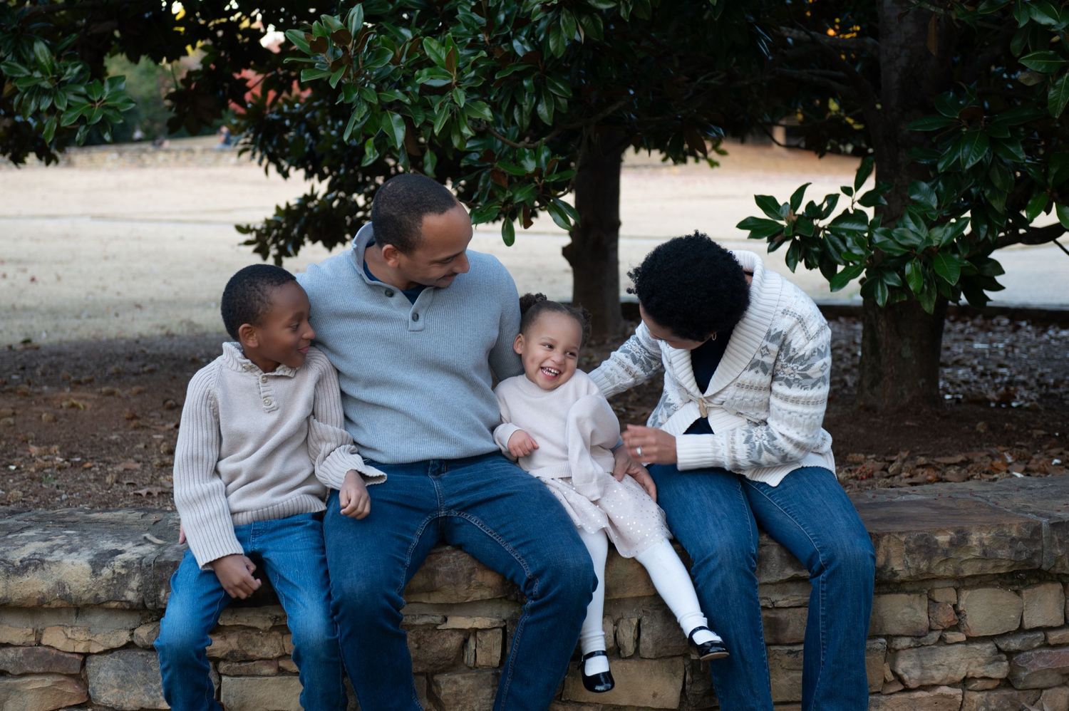A series of lifestyle shots showing relaxed poses and candid moments outdoors.