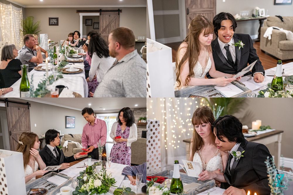 Wedding reception scene with table arrangements and dining guests celebrating the special day.