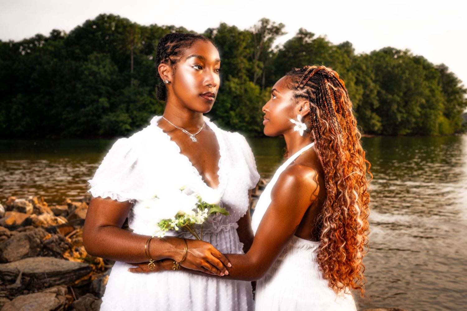 Photoshoot by the water during golden hour.