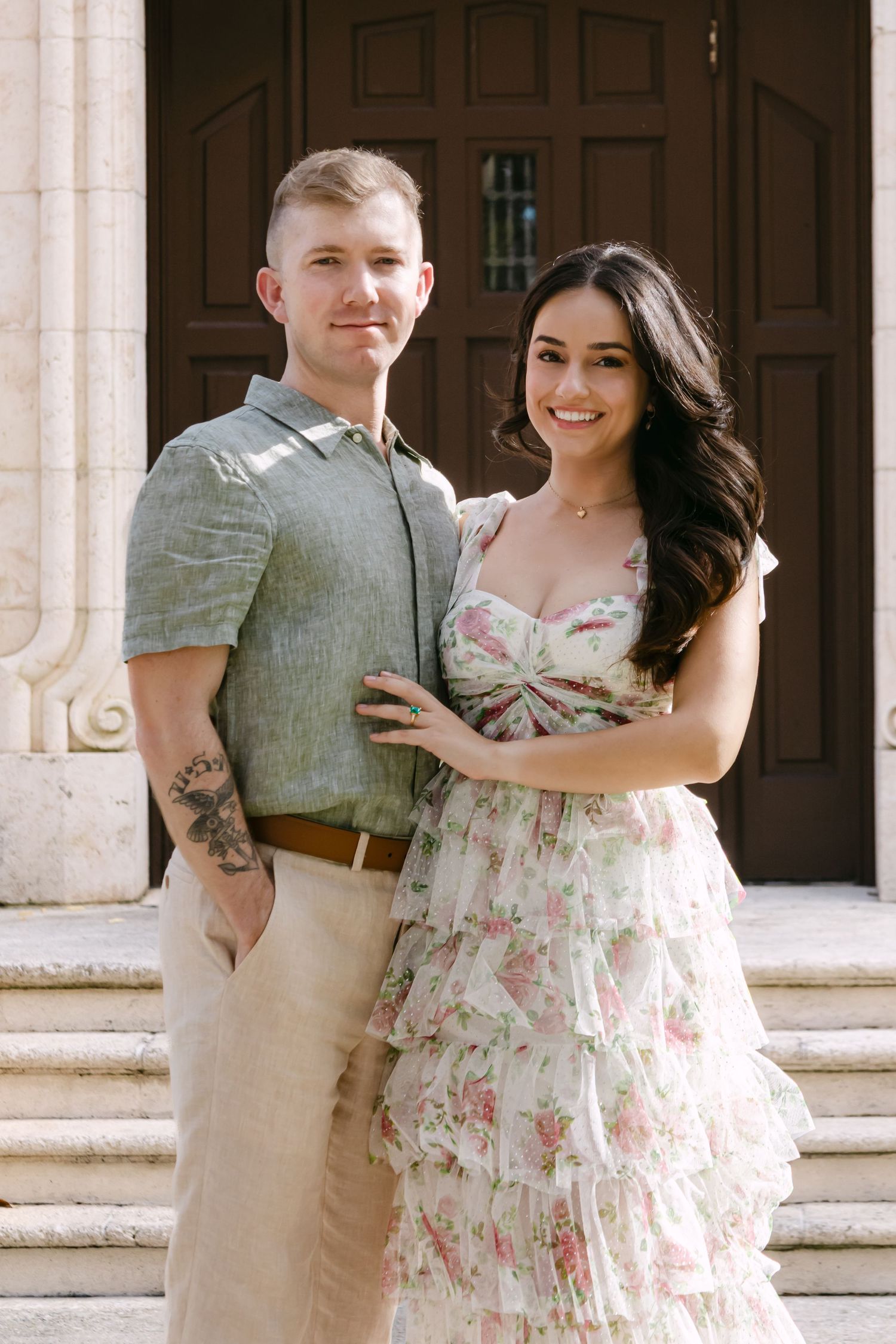 Wedding service advertisement showing a romantic white dress detail with text announcing budget-friendly yet luxurious offerings.