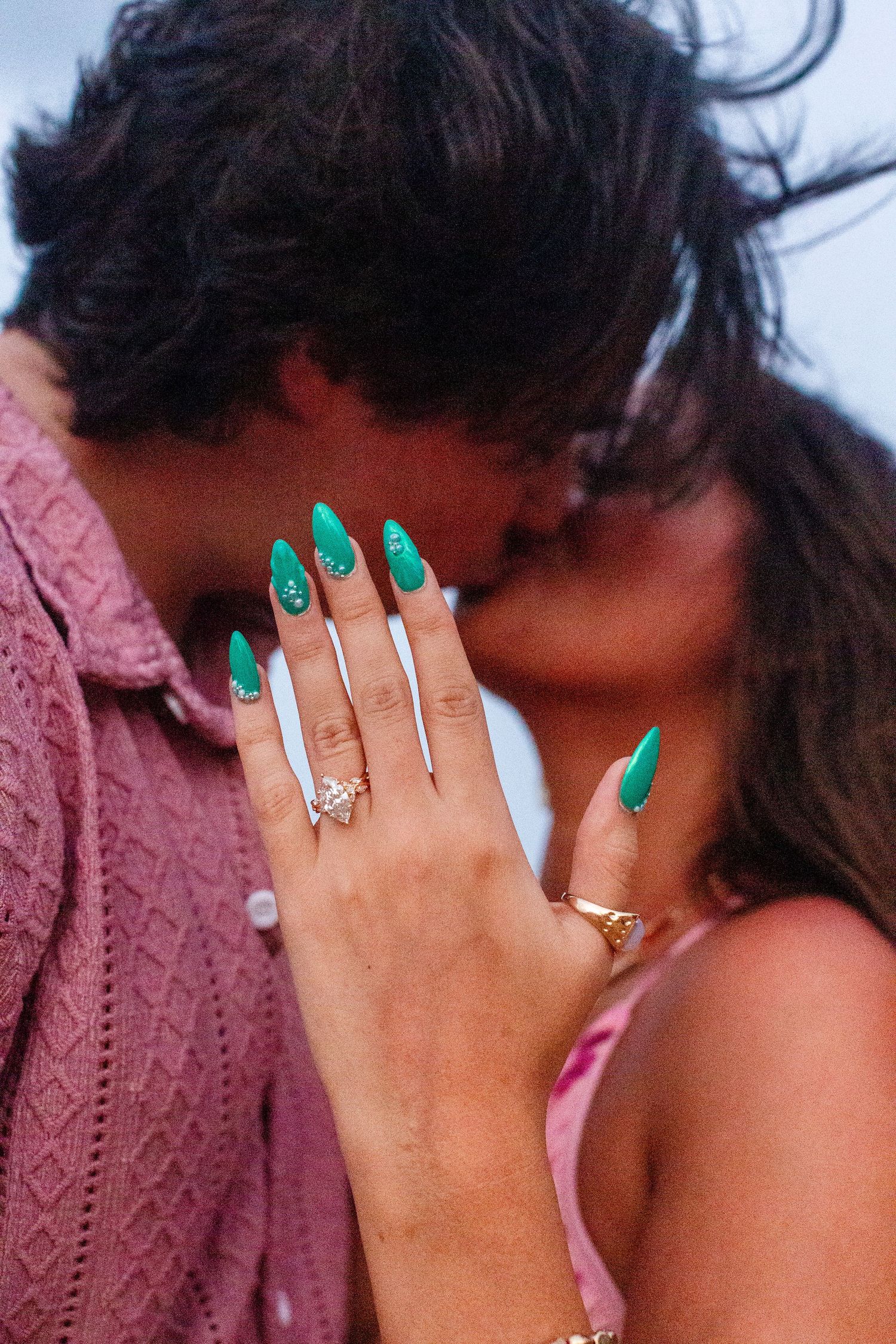 Couples portrait on the beach. Engagement ring close-up. Río Grande, Puerto Rico.