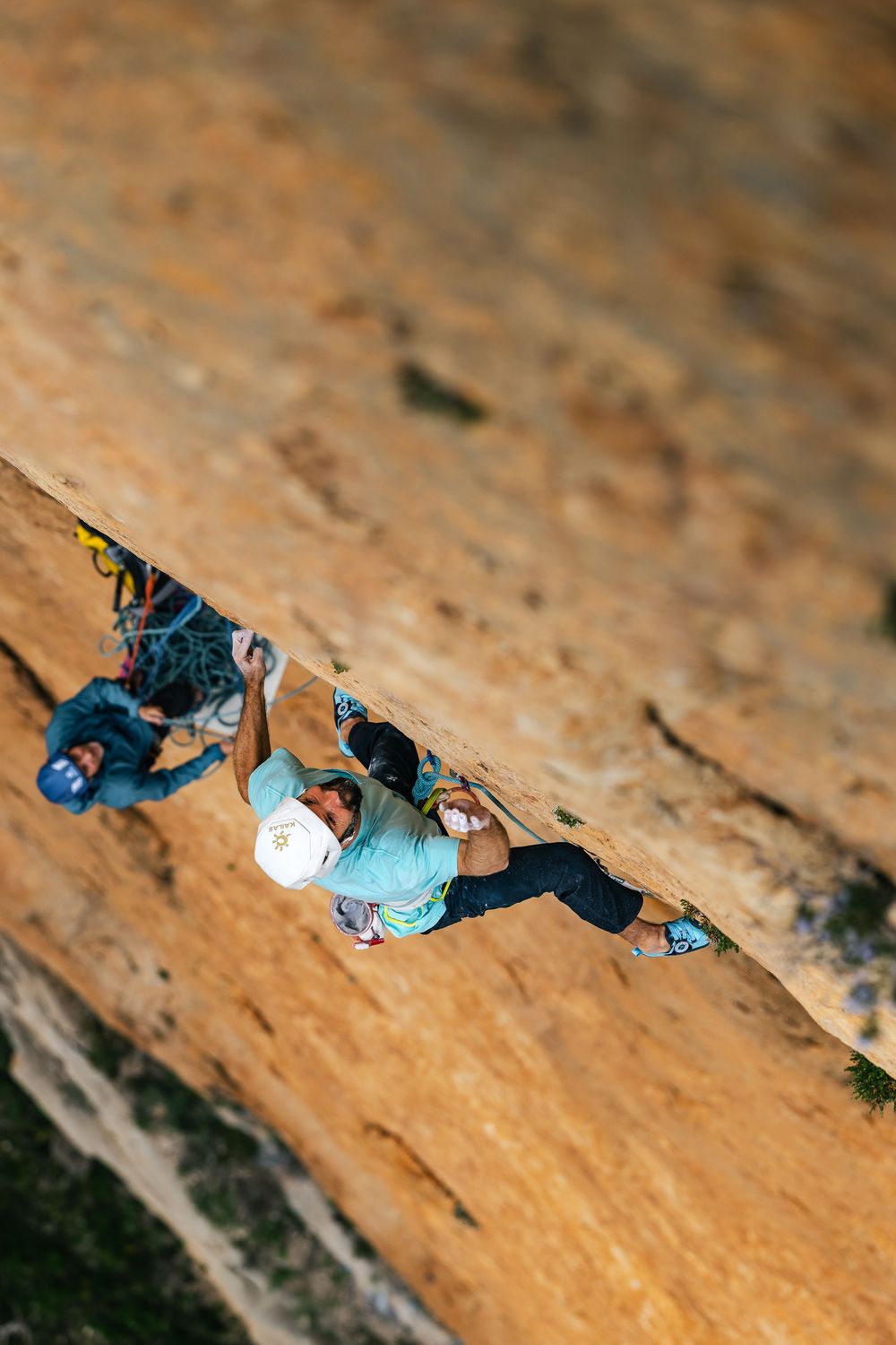 Chris Sharma working the moves on his multi-pitch project in Spain - photo Jan Virt