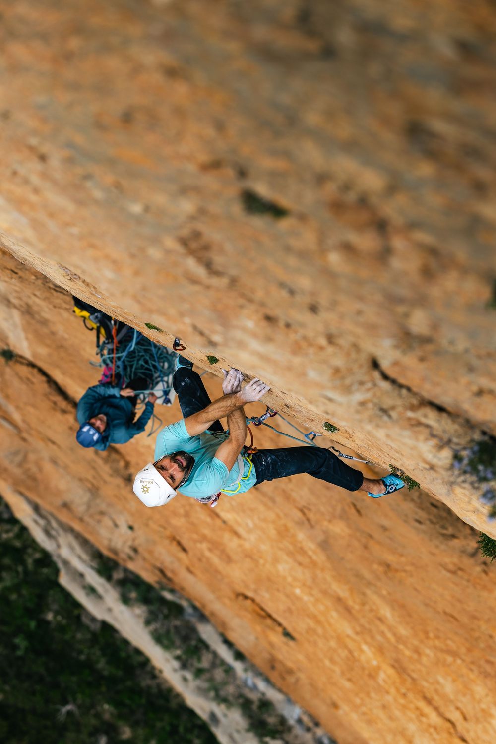 Chris Sharma working the moves on his multi-pitch project in Spain - photo Jan Virt