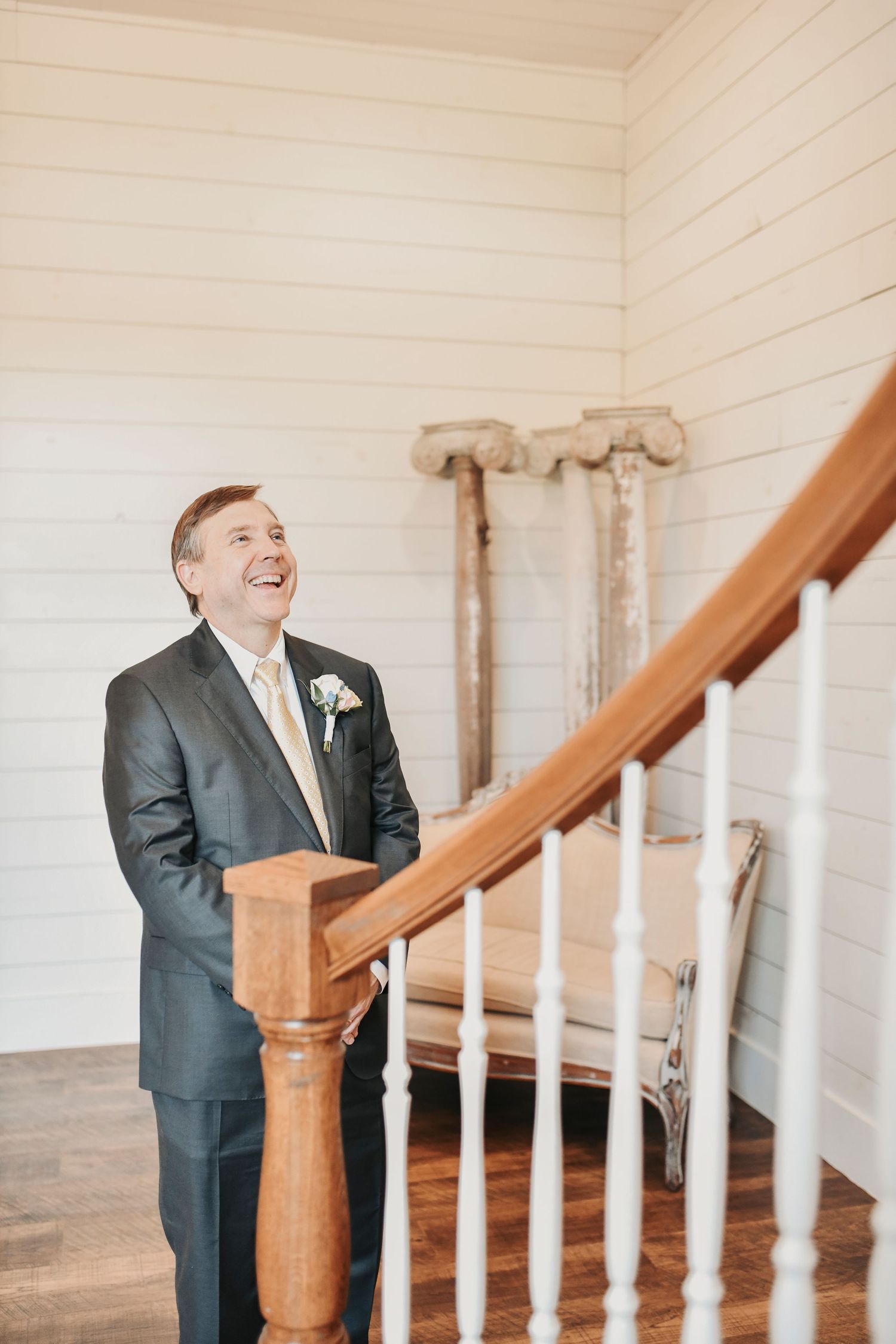 Dad seeing his daughter in her wedding dress for the first time