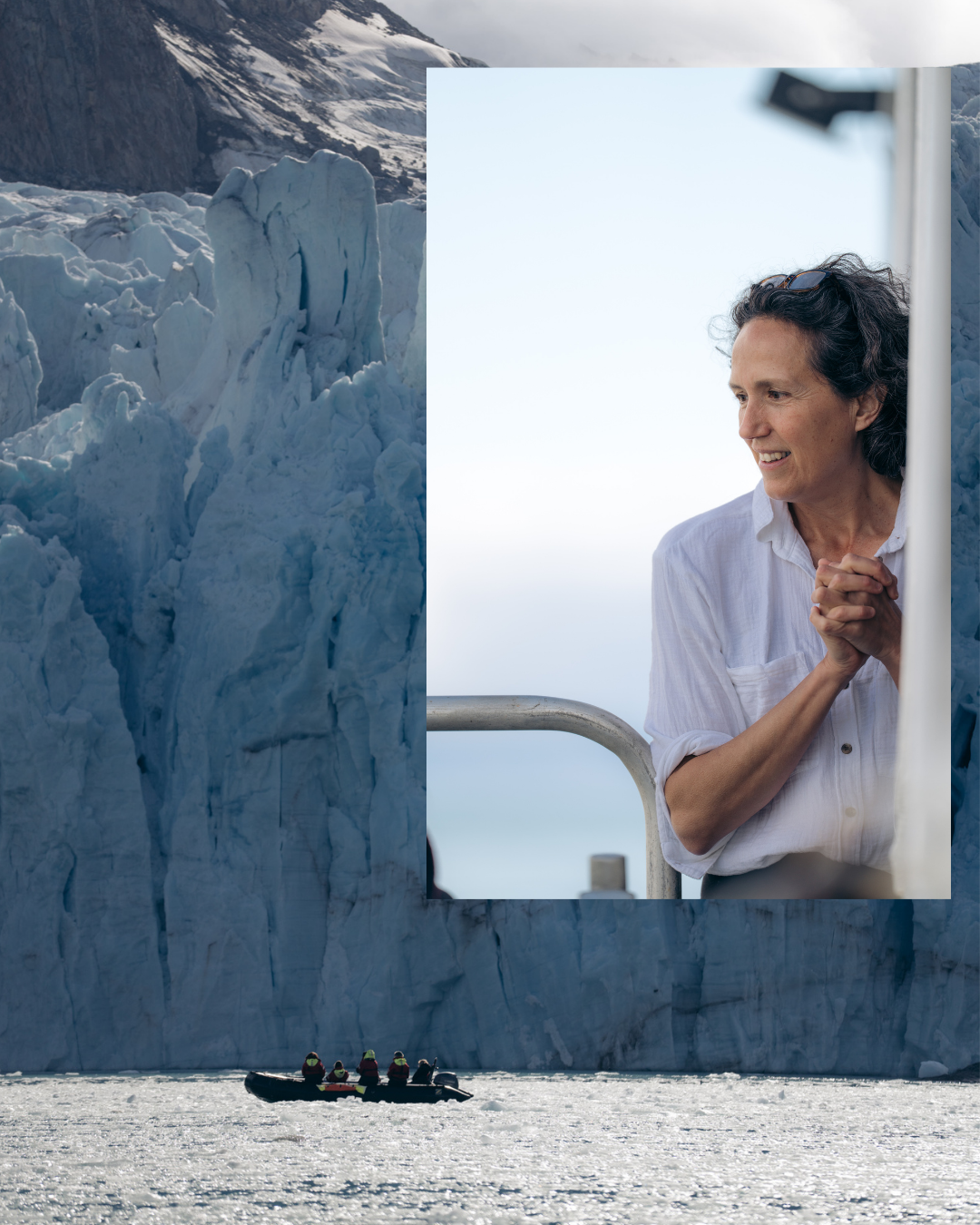 hotelle de latitude blanche regardant un zodiac depuis la coupée du polarfront