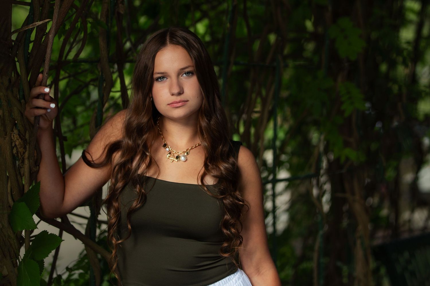 Senior girl photo with jewelry; editorial style for senior girl pictures by Brighton, MI portrait photographer
