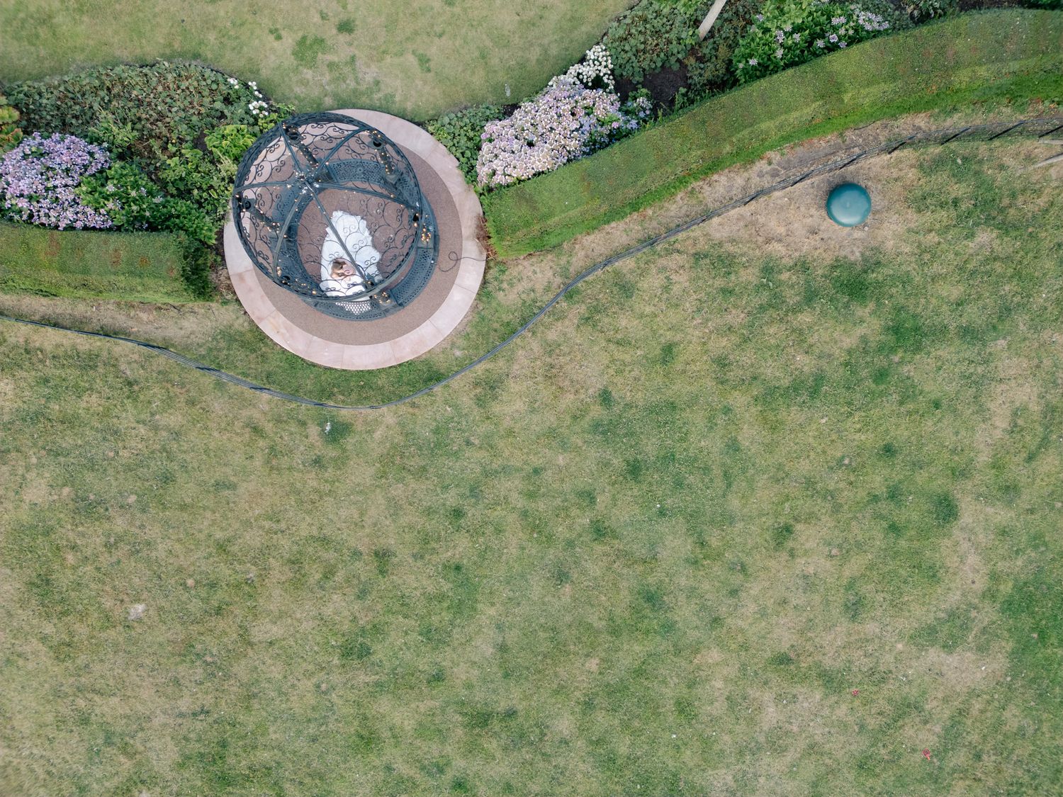 Merrydale Manor parkland and gardens from above, Over Peover