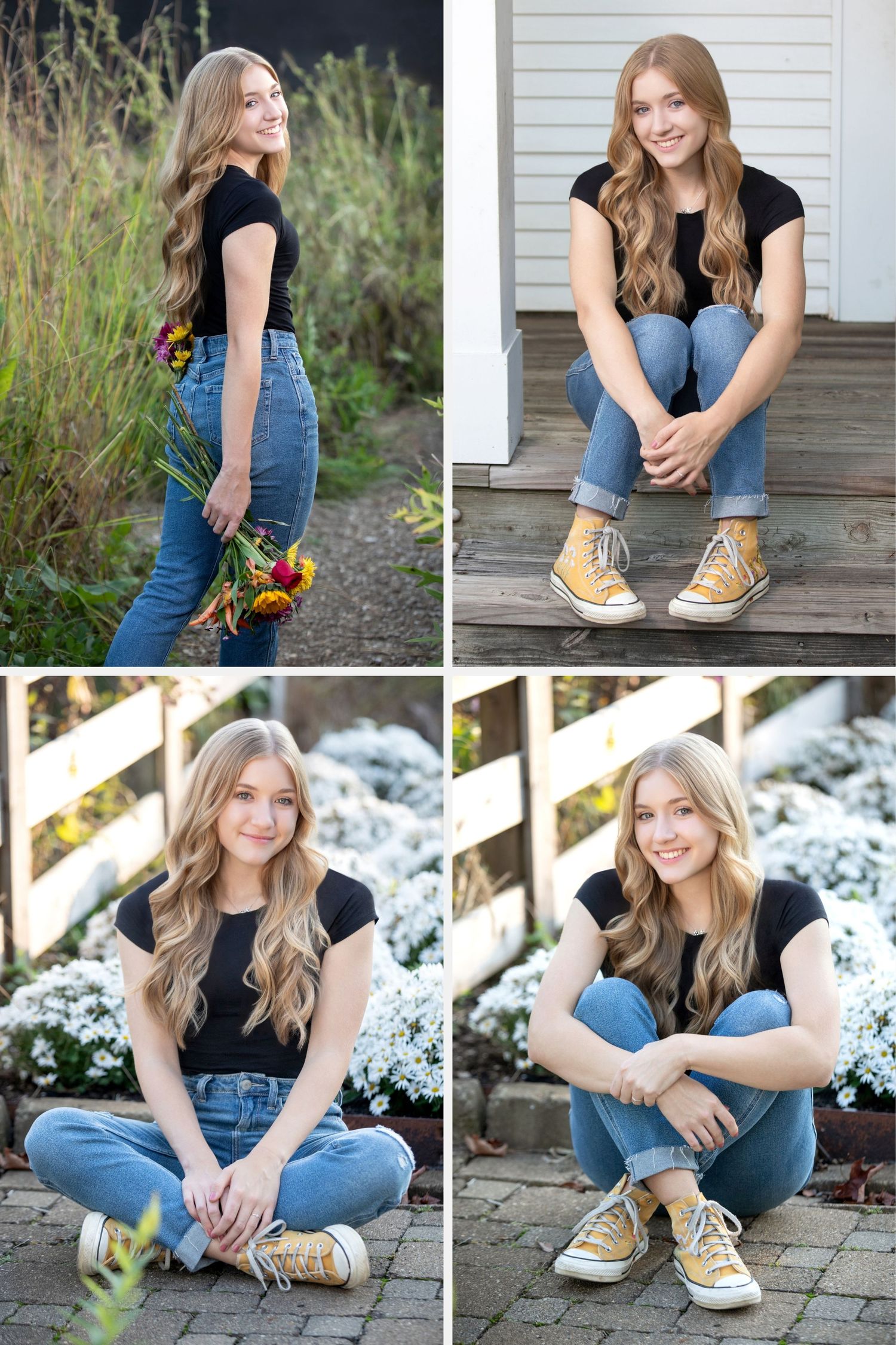 Reynoldsburg senior photo session at Inniswood Gardens with flowers, garden paths, and relaxed outdoor poses.