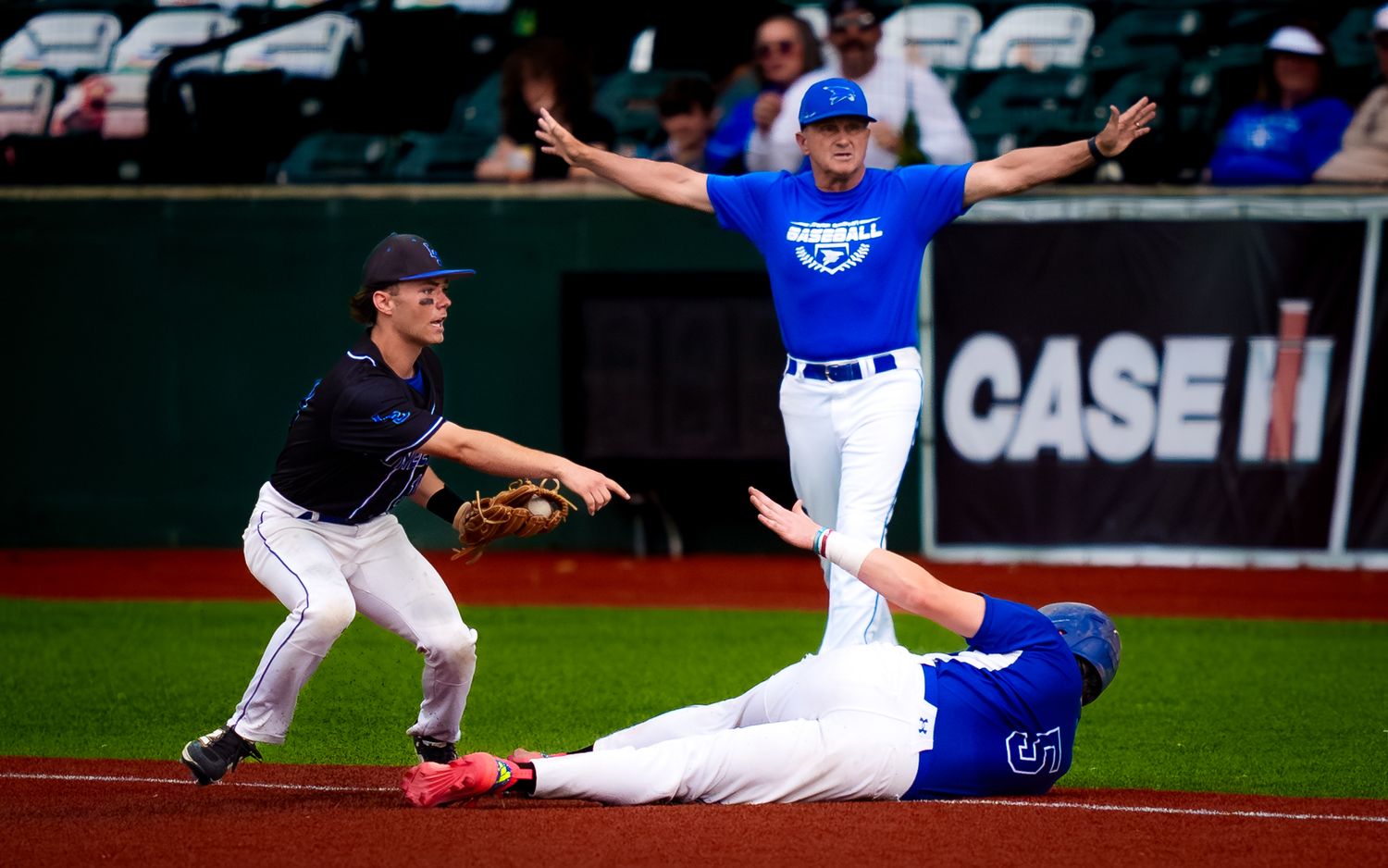 Lower Dauphin infielder forcing out a runner at PIAA 5A District Baseball Championship, by Deanna Fox, SportsFox Photography, Hershey PA